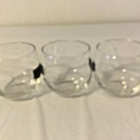 Set Of Three Vintage Clear Rounded Rocks Low Ball Glass Grey & Silver Etched VIP - Picture 4 of 7